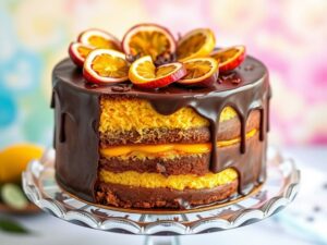 Bolo de Aniversário de Maracujá com Chocolate Meio Amargo