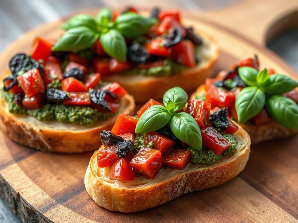 Bruschetta de Tomate Seco e Pesto de Manjericão