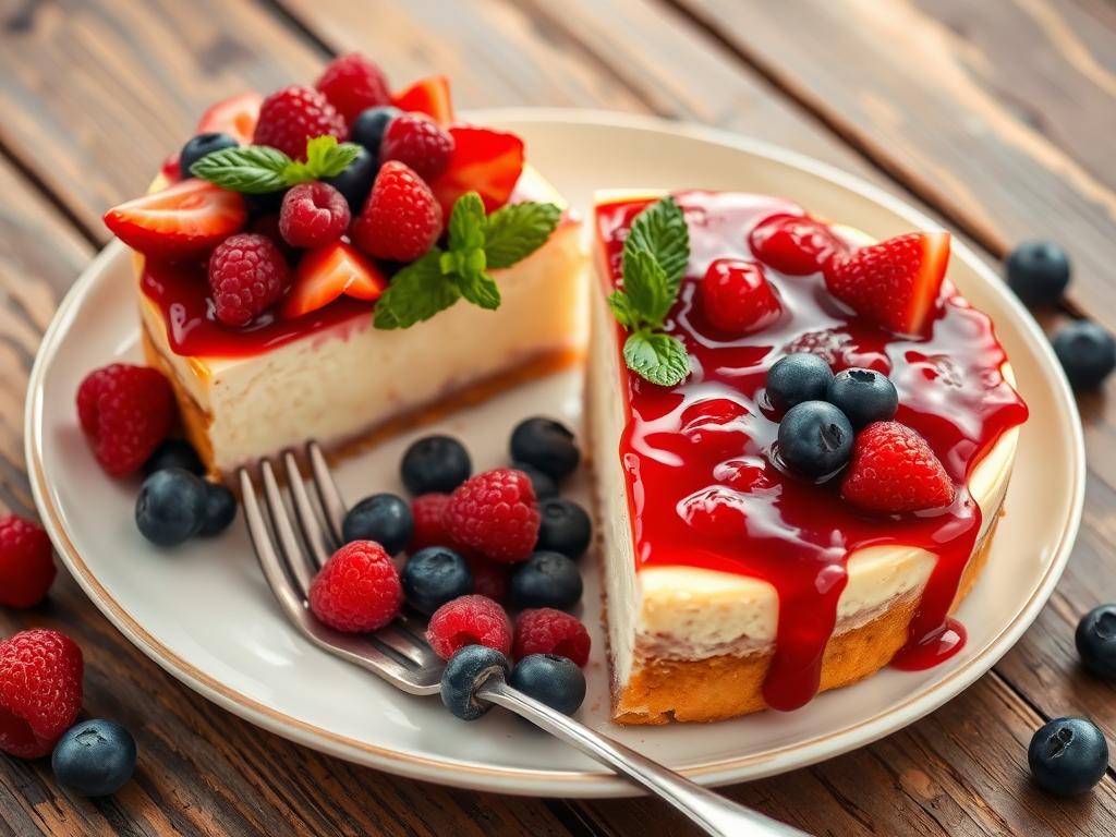 Cheesecake de Frutas Vermelhas com Calda de Morango