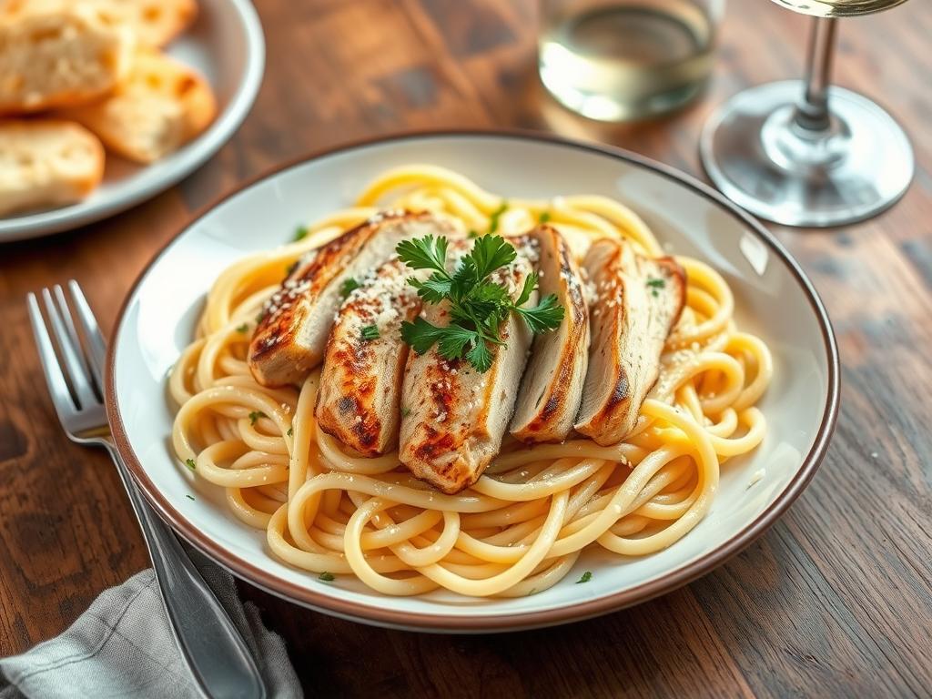 Fettuccine Alfredo com Frango Grelhado