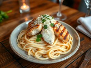 Fettuccine Alfredo com Frango Grelhado