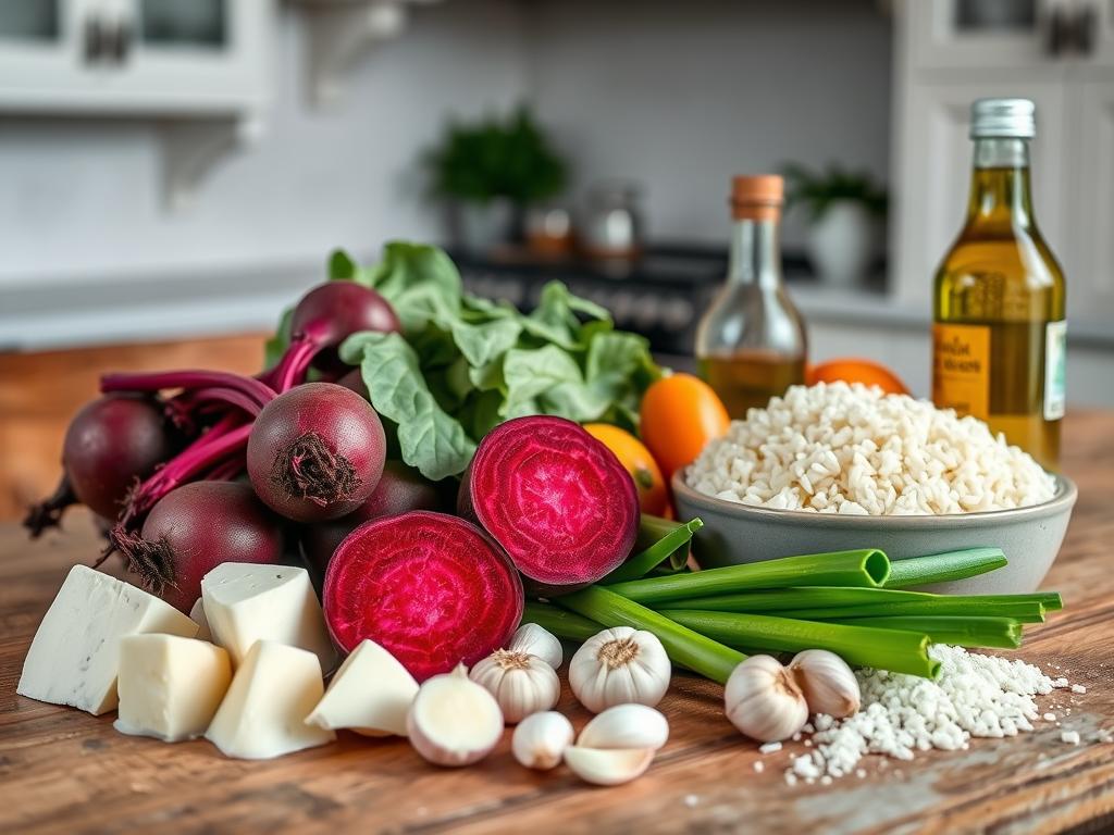 Ingredientes para o risoto de beterraba