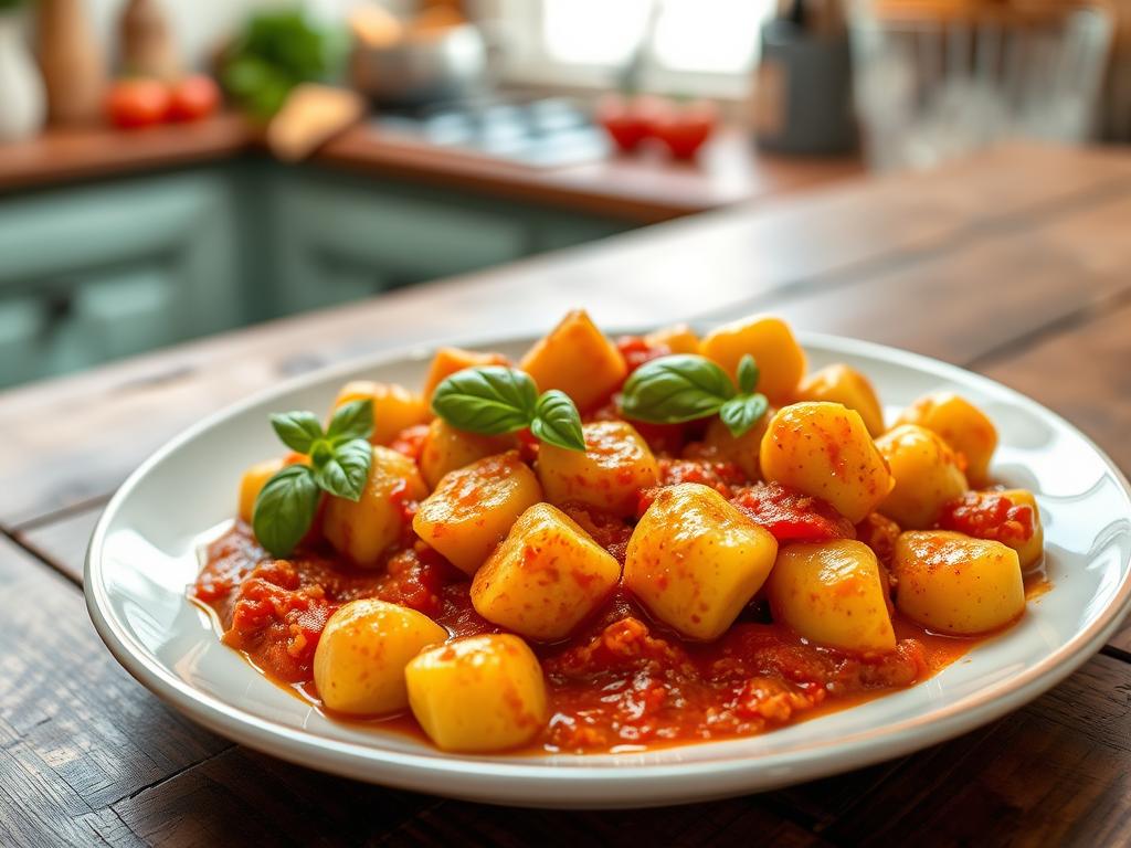 Nhoque de Batata com Molho de Tomate e Manjericão