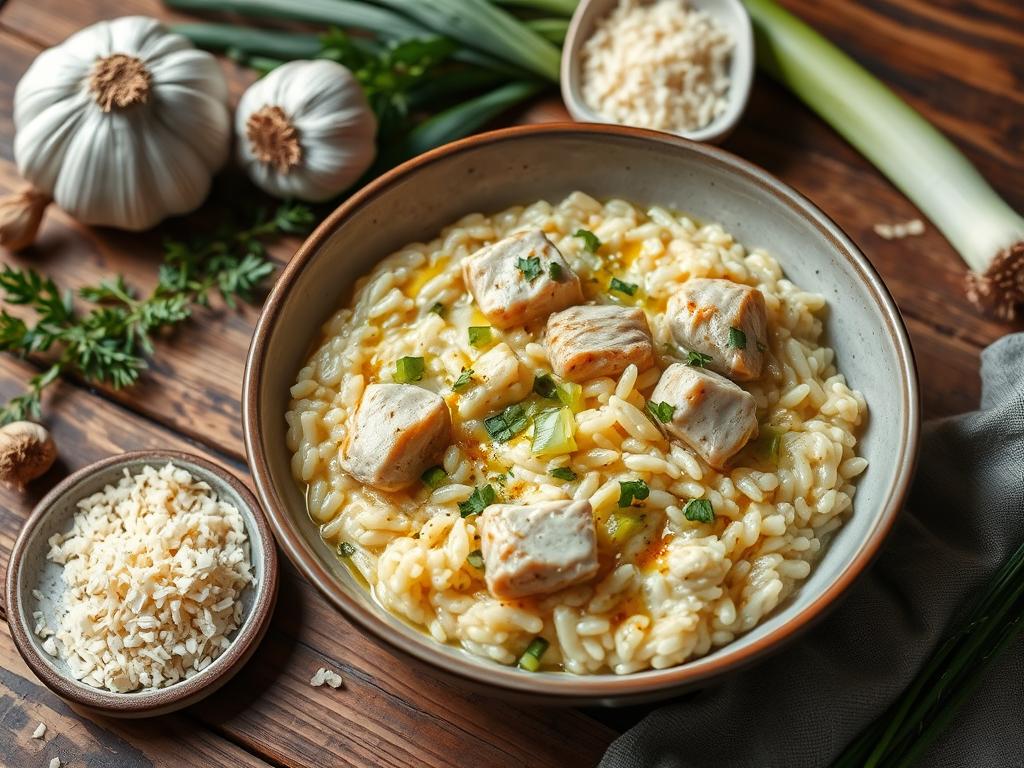 Risoto de Frango com Alho-Poró