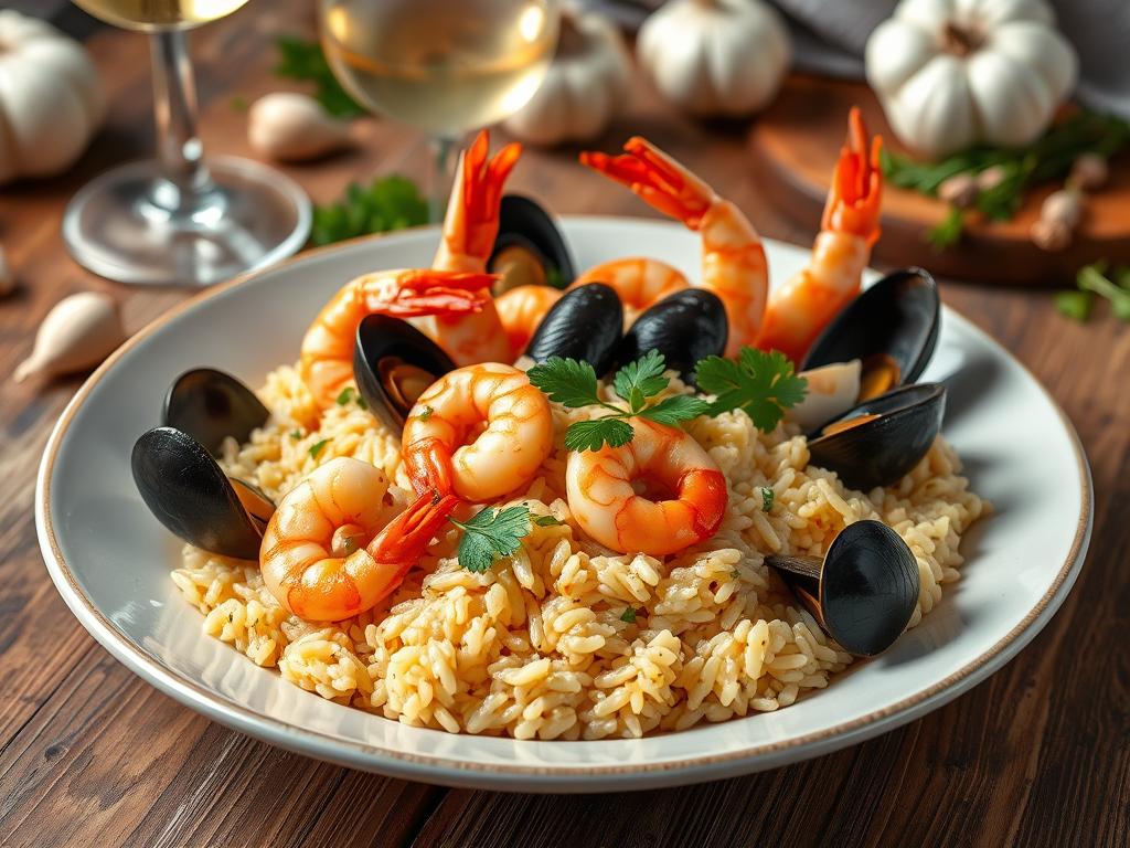 Risoto de Frutos do Mar com Alho e Vinho Branco