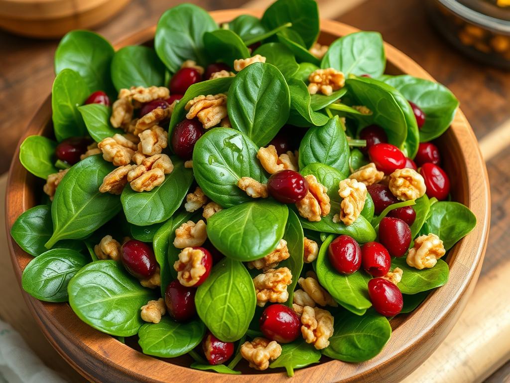 Salad with spinach, nuts and cranberries