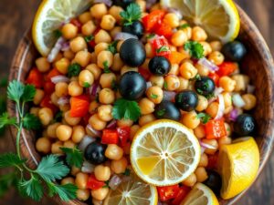 Salada Mediterrânea de Grão-de-Bico e Azeitonas