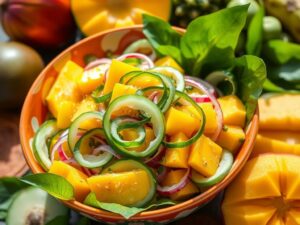 Salada Tropical de Manga com Pepino e Gergelim