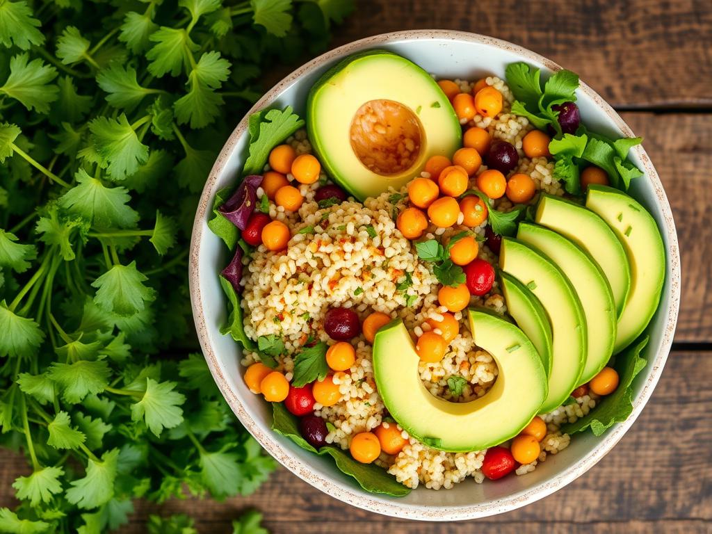 Salada de Quinoa com Abacate e Grão-de-Bico