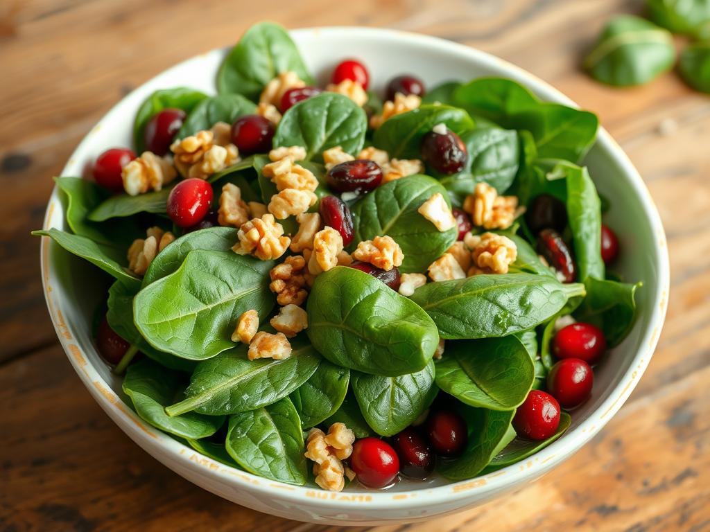 Salada de espinafre com nozes e cranberries