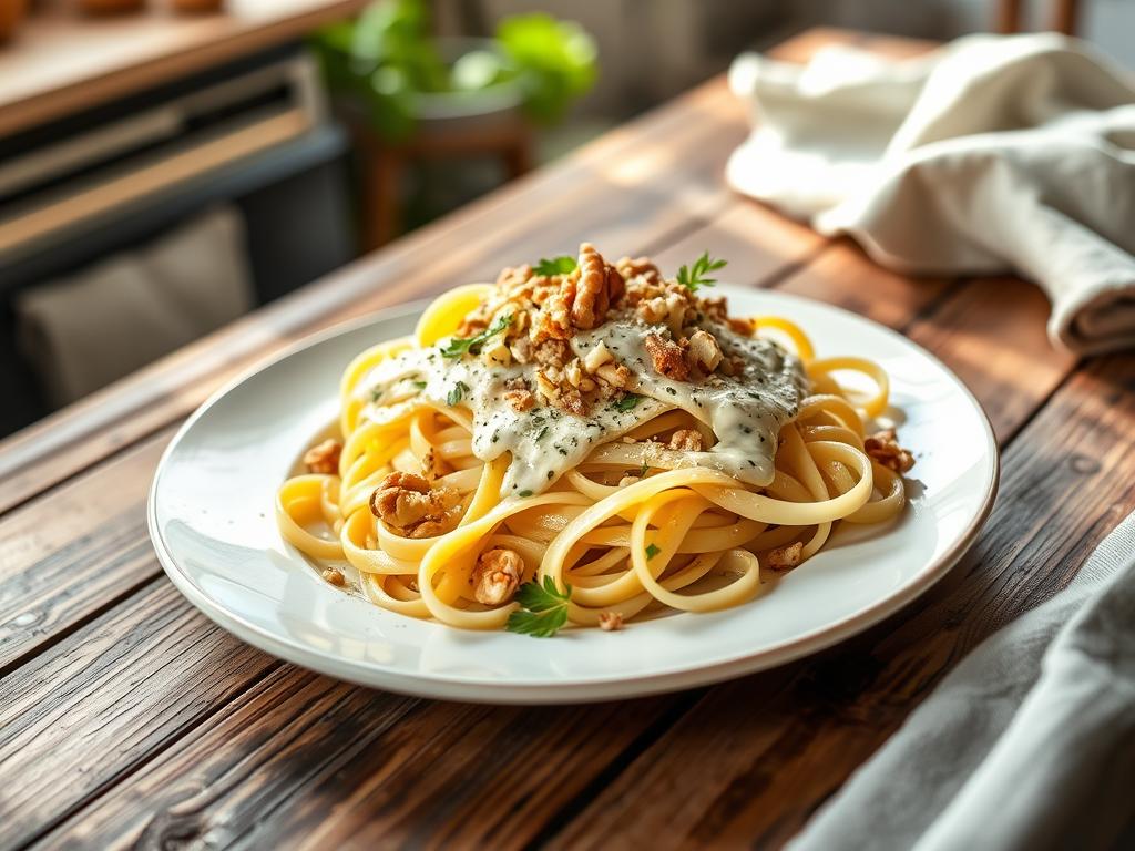 Tagliatelle com molho de gorgonzola e nozes