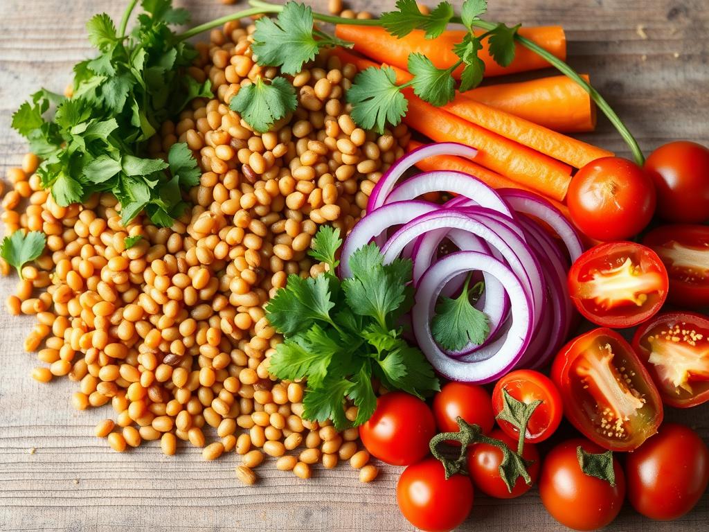 ingredientes da salada de lentilha