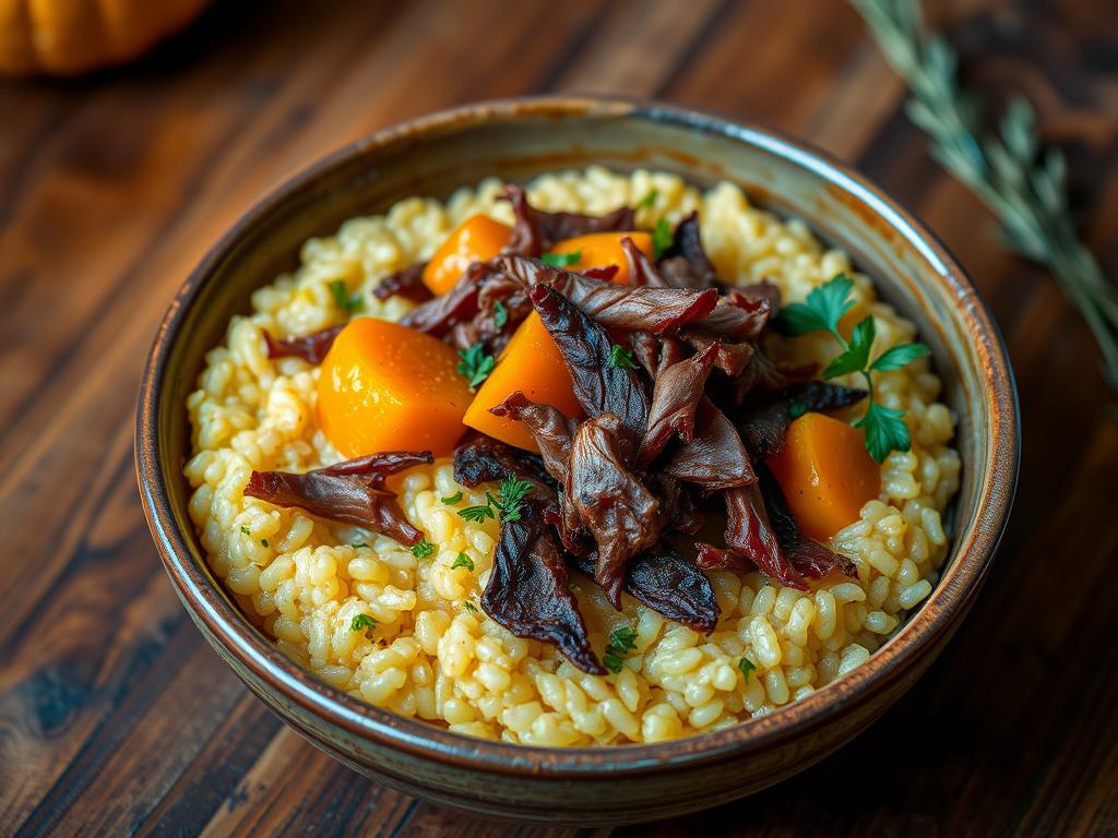 risoto de carne seca com abóbora