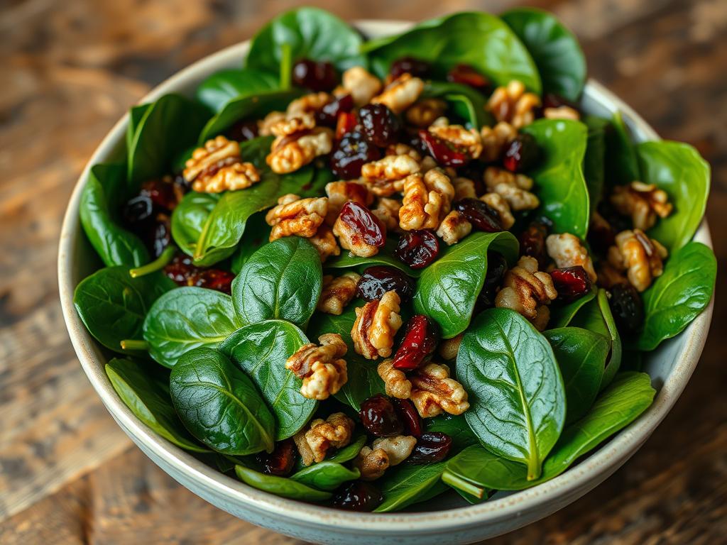 salada de espinafre com nozes e cranberries